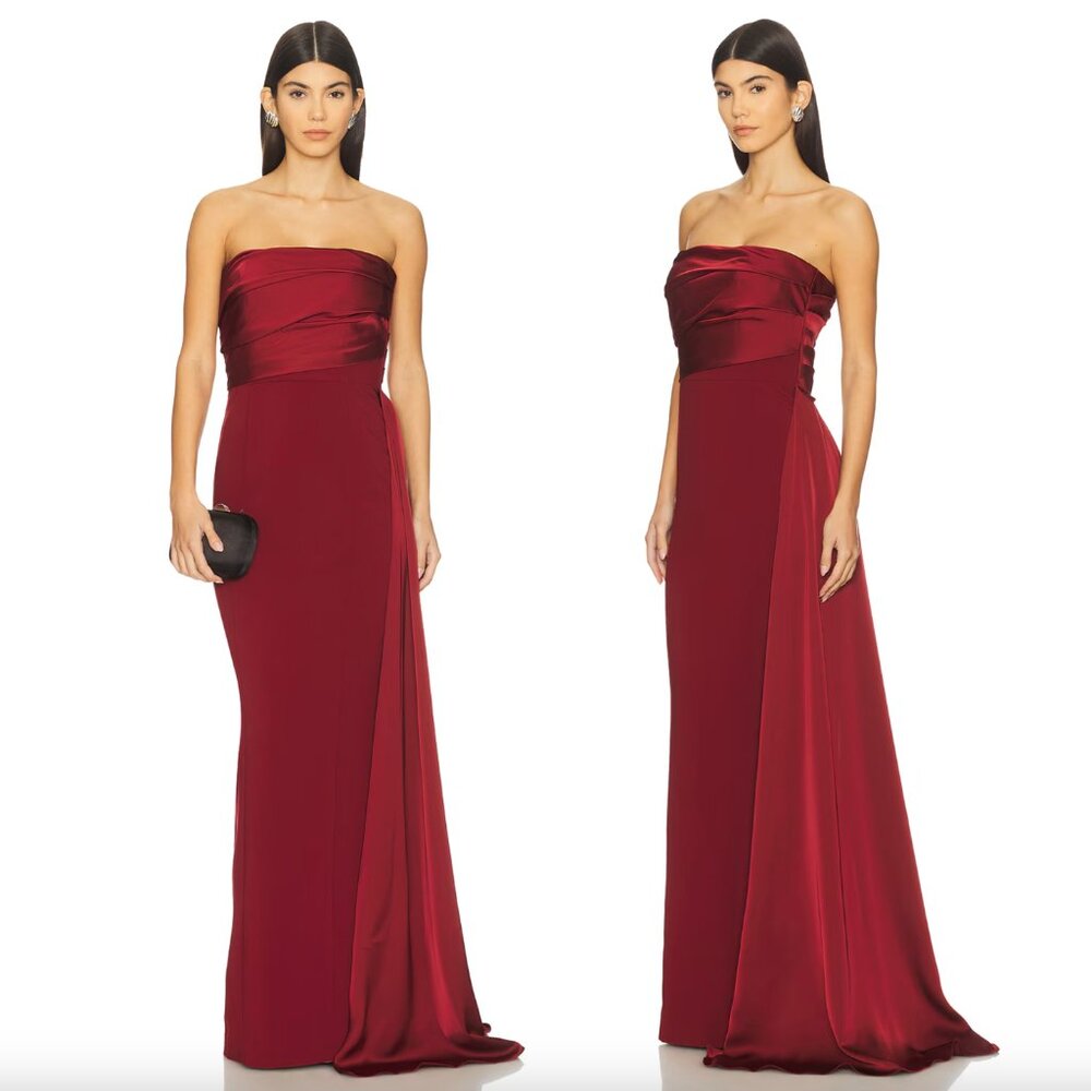NEW NBD Amira Gown in Dark Red Strapless Formal Maxi Dress